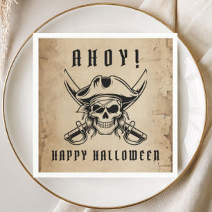 Vintage Pirate Skull Halloween Party Napkin