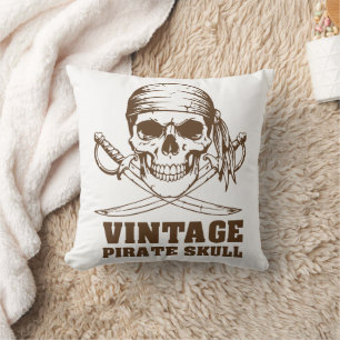 Vintage Pirate Skull Throw Pillow