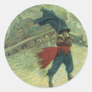 Vintage Pirate, The Flying Dutchman by Howard Pyle Classic Round Sticker