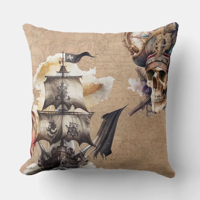 Vintage Pirate Theme Throw Pillow (Front)