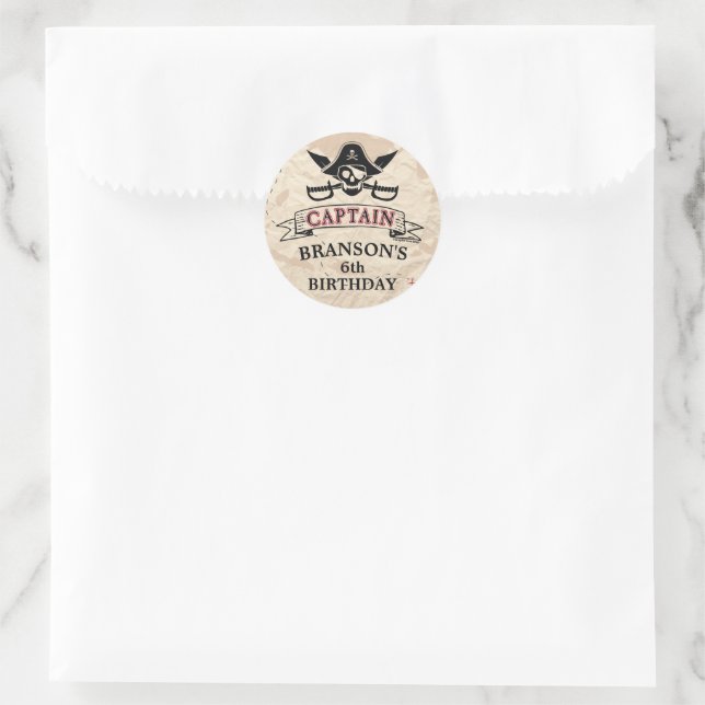 Vintage Pirate Treasure Map Birthday Classic Round Sticker (Bag)
