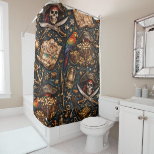 Vintage pirate treasure map shower curtain