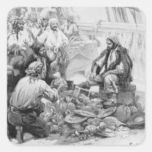 Vintage Pirates Counting their Treasures and Loot Square Sticker