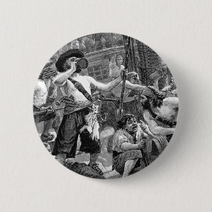 Vintage Pirates Fighting and Drinking on the Ship 2 Inch Round Button