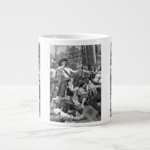 Vintage Pirates Fighting and Drinking on the Ship Large Coffee Mug