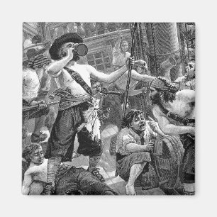 Vintage Pirates Fighting and Drinking on the Ship Magnet
