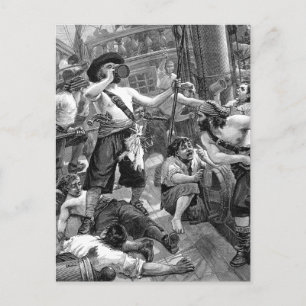 Vintage Pirates Fighting and Drinking on the Ship Postcard