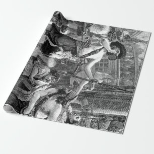 Vintage Pirates Fighting and Drinking on the Ship Wrapping Paper
