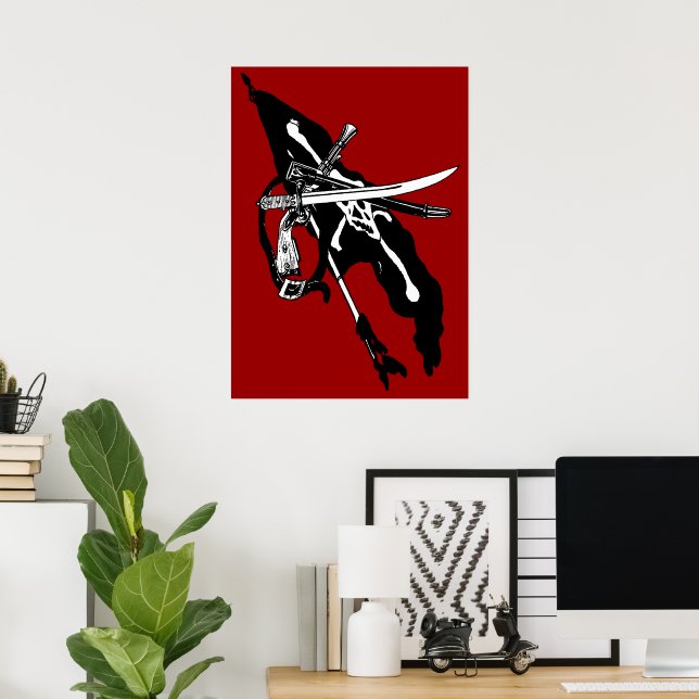 Vintage Pirates Flag, Jolly Roger Skull Crossbones Poster (Home Office)