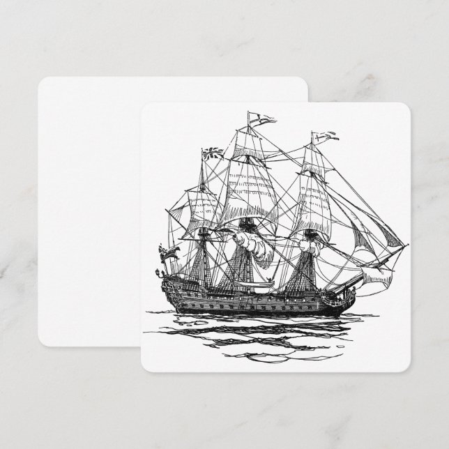 Vintage Pirates Galleon Gun Ship Sketch Invitation (Front/Back)