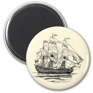 Vintage Pirates Galleon, Sketch of a 74 Gun Ship Magnet