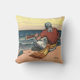 Vintage Pirates, Marooned on a Deserted Island Throw Pillow