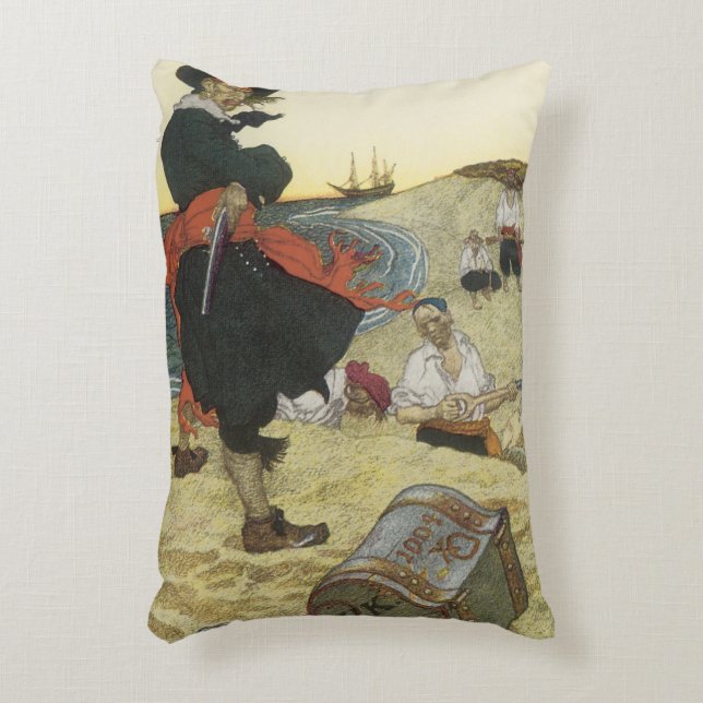 Vintage Pirates, William Kidd Burying Treasure Accent Pillow (Front(Vertical))