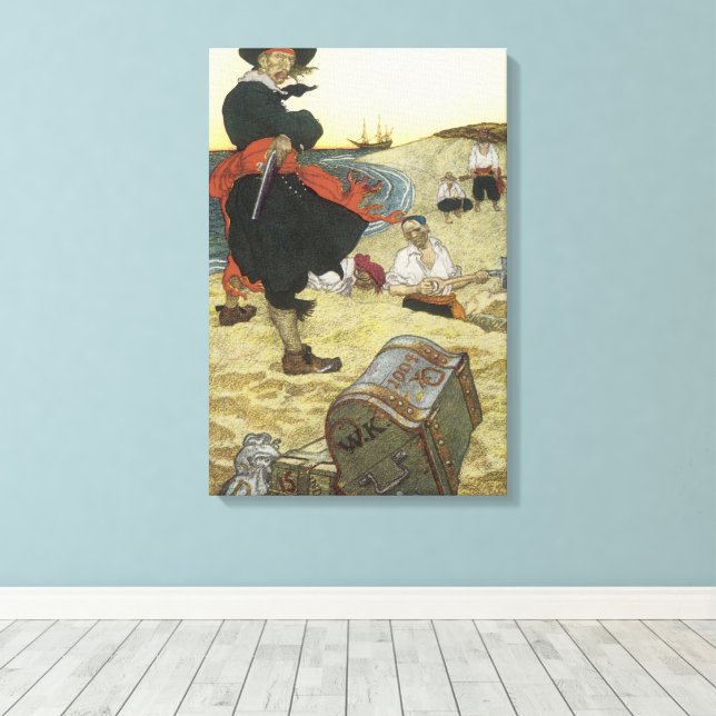 Vintage Pirates, William Kidd Burying Treasure Canvas Print (Insitu(Wood Floor))
