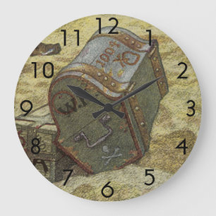 Vintage Pirates, William Kidd Burying Treasure Large Clock