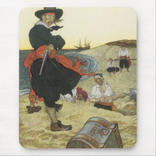 Vintage Pirates, William Kidd Burying Treasure Mouse Pad