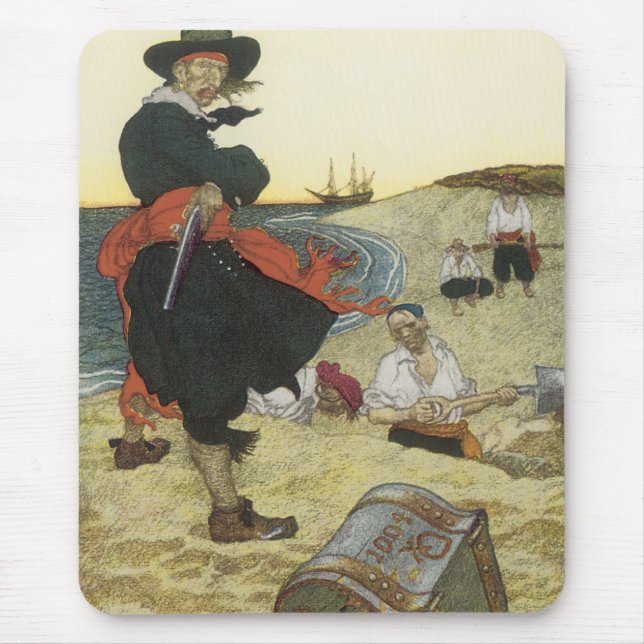 Vintage Pirates, William Kidd Burying Treasure Mouse Pad (Front)