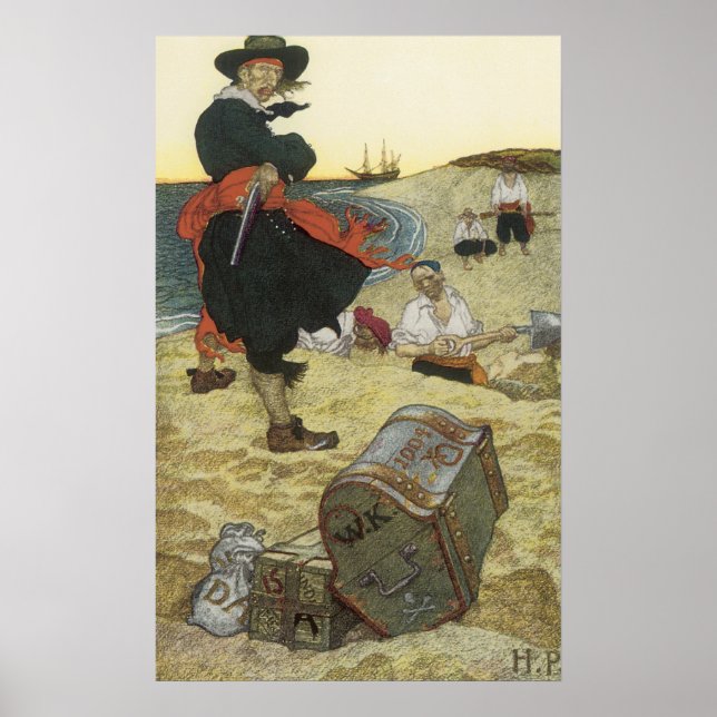 Vintage Pirates, William Kidd Burying Treasure Poster (Front)
