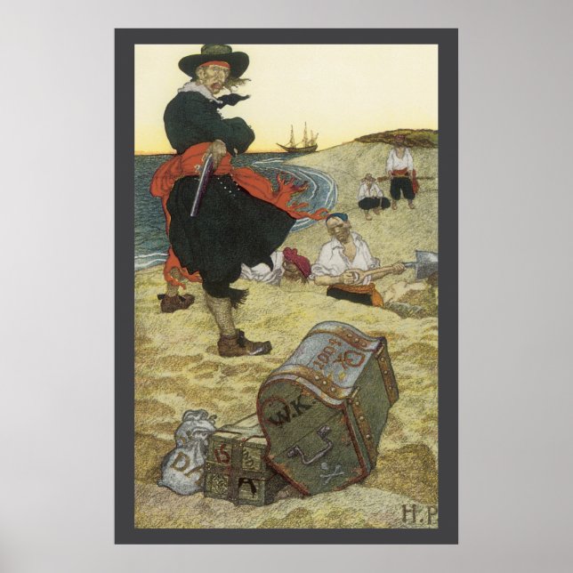 Vintage Pirates, William Kidd Burying Treasure Poster (Front)