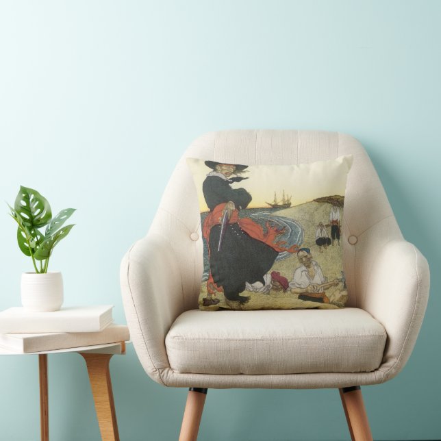 Vintage Pirates, William Kidd Burying Treasure Throw Pillow (Chair)