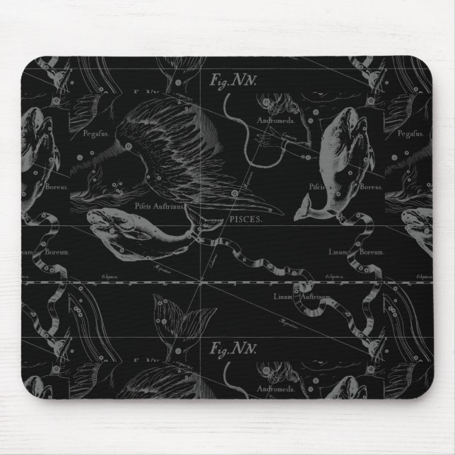 Vintage Pisces Constellation Hevelius Engraving Mouse Pad (Front)