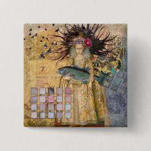 Vintage Pisces Fish Woman Gothic Classic 2 Inch Square Button