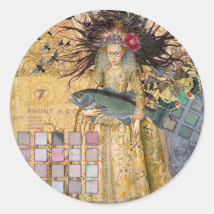 Vintage Pisces Fish Woman Gothic Classic Round Sticker