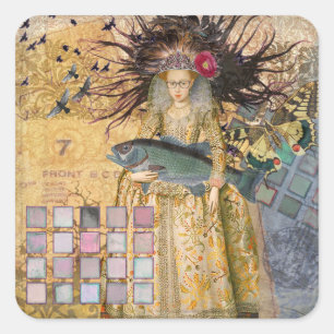 Vintage Pisces Fish Woman Gothic Classic  Square Sticker