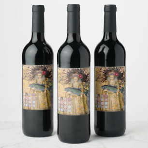Vintage Pisces Fish Woman Gothic Classic  Wine Label