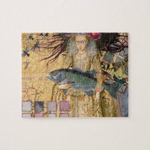 Vintage Pisces Whimsical Renaissance Gothic Fish Jigsaw Puzzle