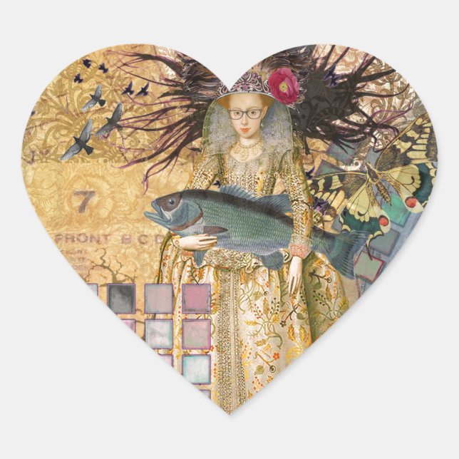 Vintage Pisces Woman Gothic Classic  Heart Sticker (Front)
