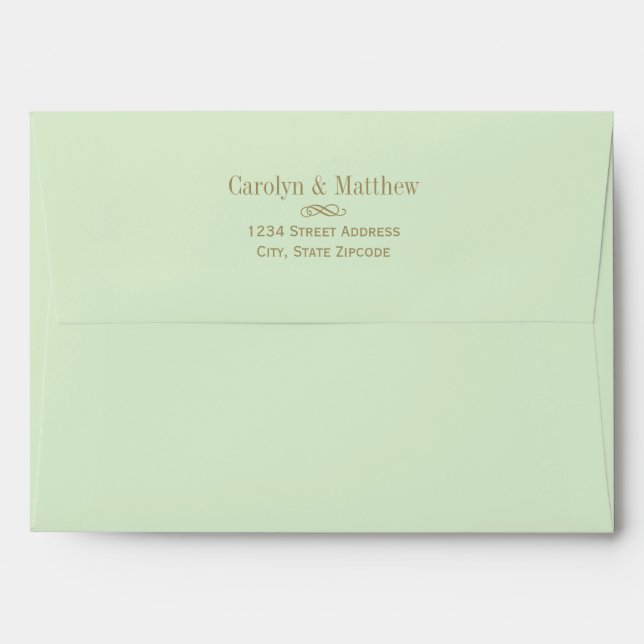 Vintage Pistachio Green Antique Flourish Wedding Envelopes (Back (Top Flap))
