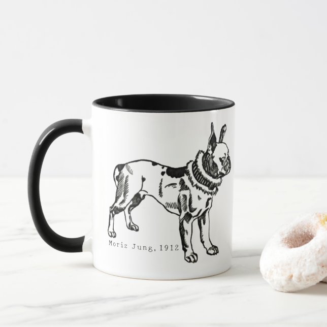 Vintage Pitbull Art Personalized Mug (With Donut)