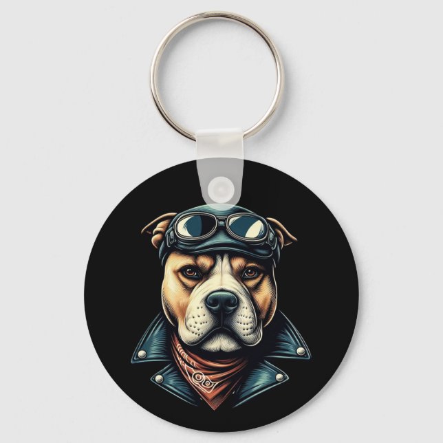 Vintage Pitbull Biker Keychain (Front)