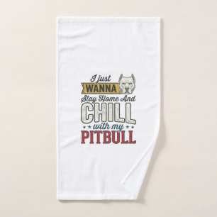 Vintage Pitbull Stay Home And Chill Dog Lover Desi Hand Towel