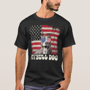 Vintage Pitbull Sunglasses America Flag Patriotic T-Shirt