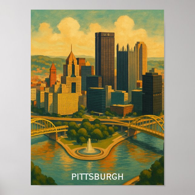 Vintage Pittsburgh Pennsylvania Skyline Poster (Front)