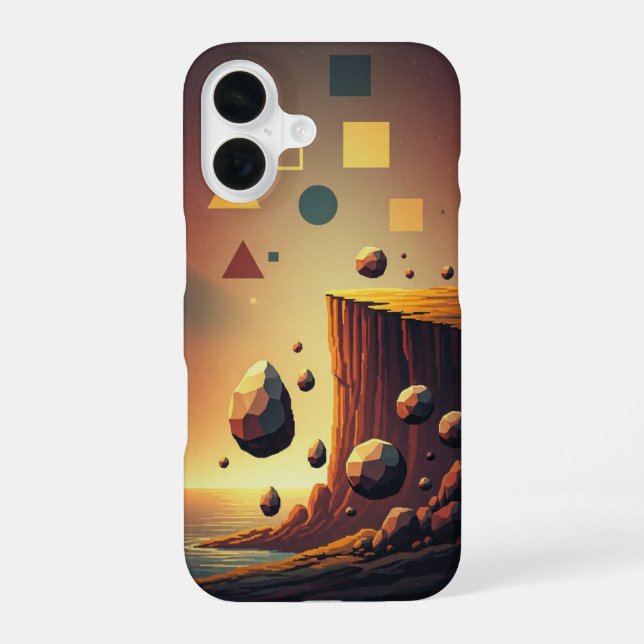 Vintage Pixel-Arcade Fantasy Cliffs iPhone 16 Case (Back)