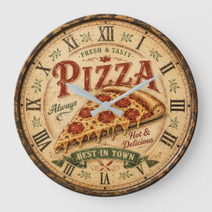 Vintage Pizza Italian Pizzeria Kitchen Large Clock