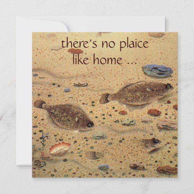 Vintage Plaice Flat Fish, Funny Housewarming Party Invitation (Front)