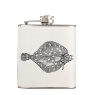 Vintage Plaice Flounder Fish Template Blank Hip Flask