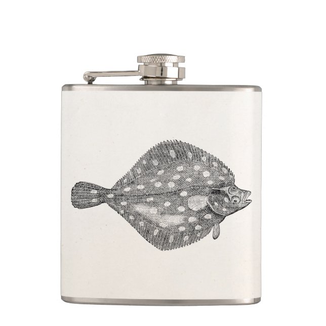Vintage Plaice Flounder Fish Template Blank Hip Flask (Front)