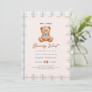Vintage Plaid Bow Teddy Bear Baby Shower Invitation