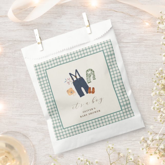 Vintage Plaid Boy Clothes Baby Shower Favour Bag (Clipped)