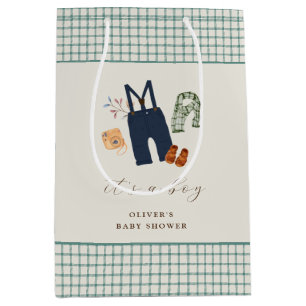Vintage Plaid Boy Clothes Baby Shower Medium Gift Bag