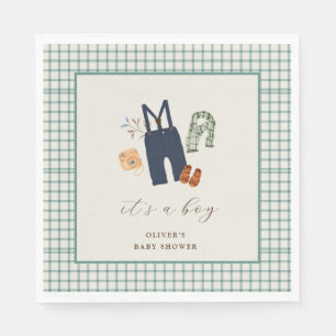 Vintage Plaid Boy Clothes Baby Shower Welcome  Napkin