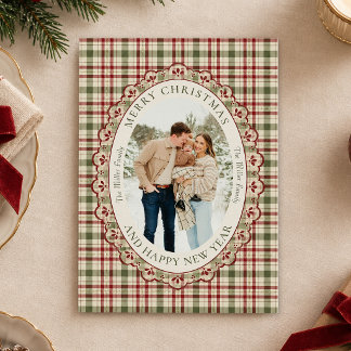 Vintage Plaid Family Photo Christmas Holiday Card