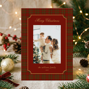 Vintage Plaid Family Photo Christmas Holiday Card
