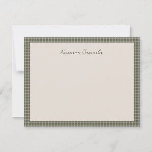 Vintage plaid green checked frame personalized card