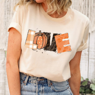 Vintage Plaid Love Pumpkin Halloween T-Shirt